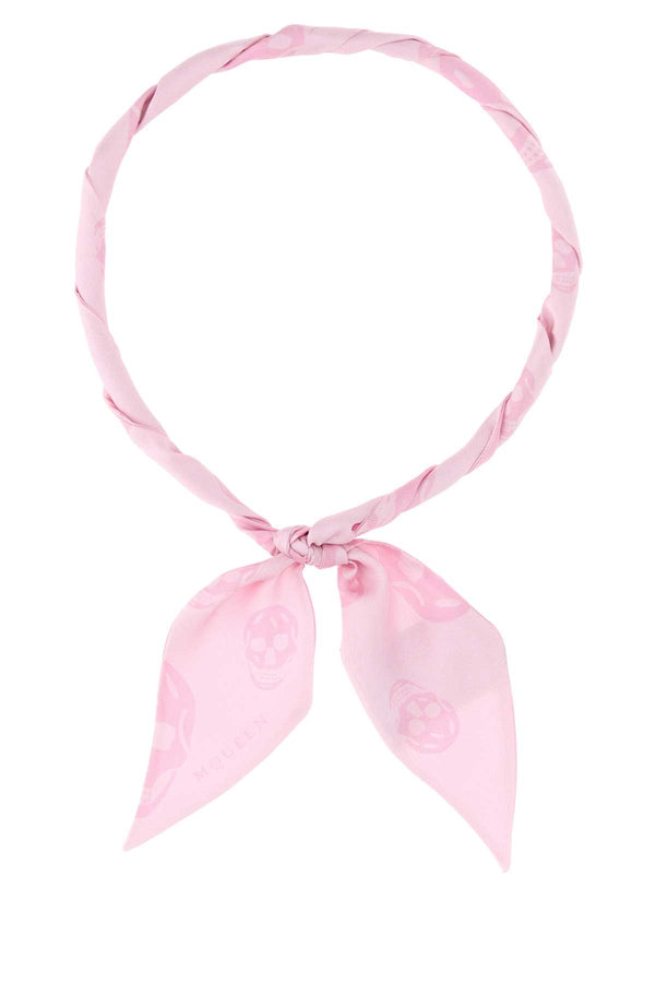 Alexander McQueen Skinny 100% Silk scarf in pink