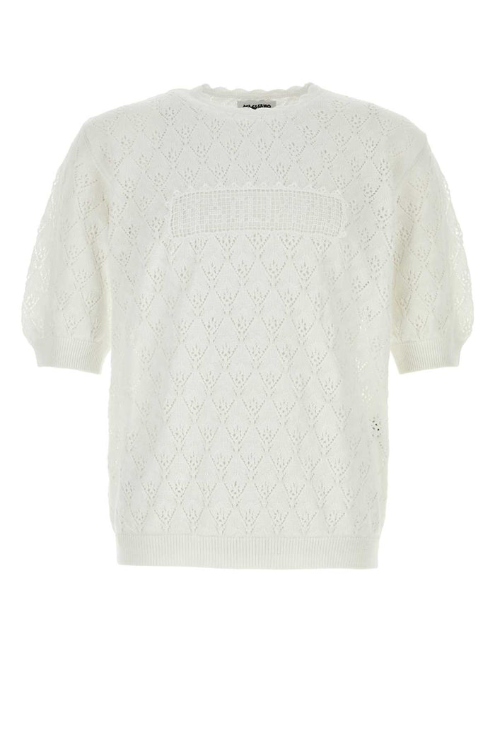 White Crochet Sweater 01_white Exterior: Cotton T-shirt