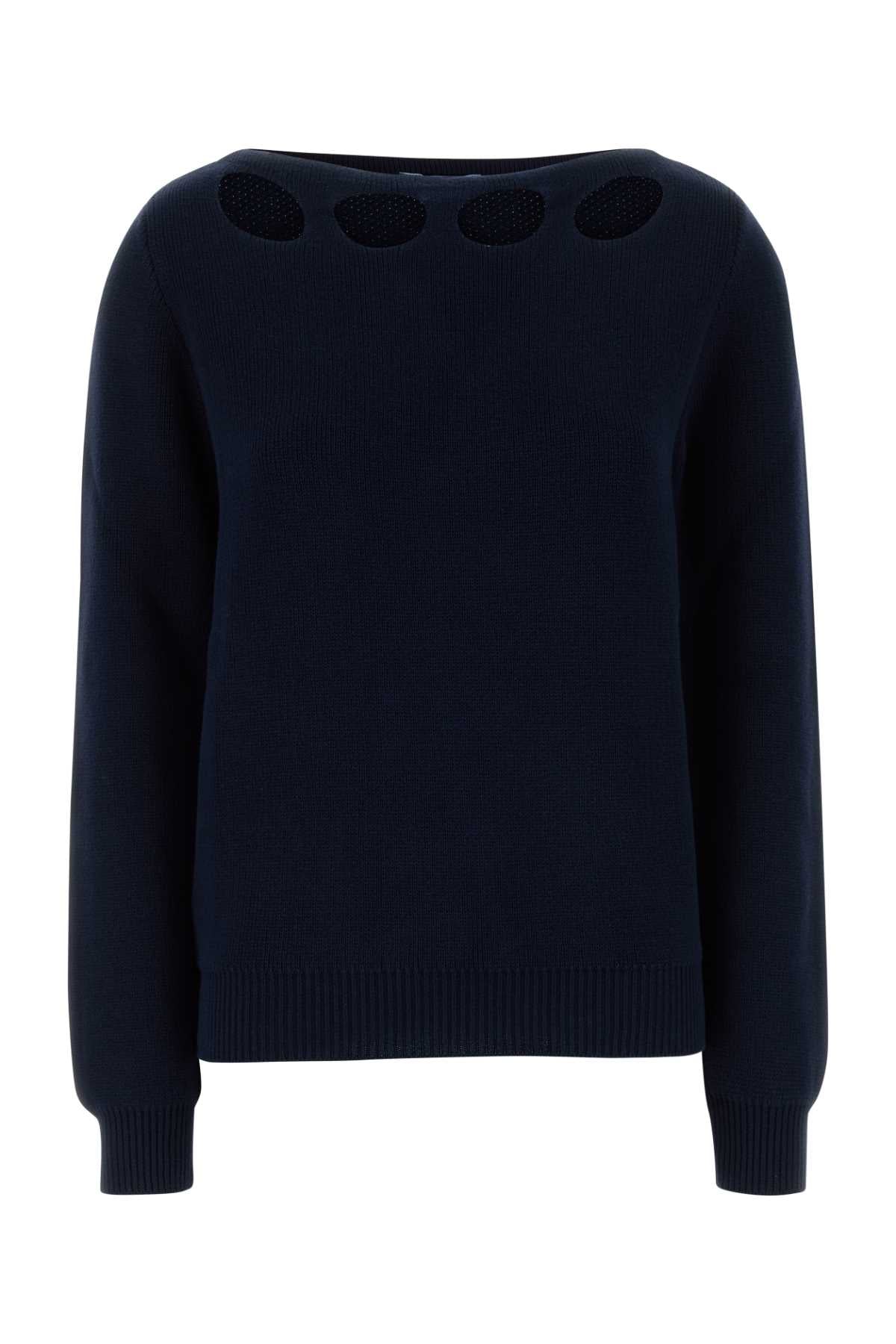 Navy Blue Cotton Sweater Bleu Exterior: Maglieria
