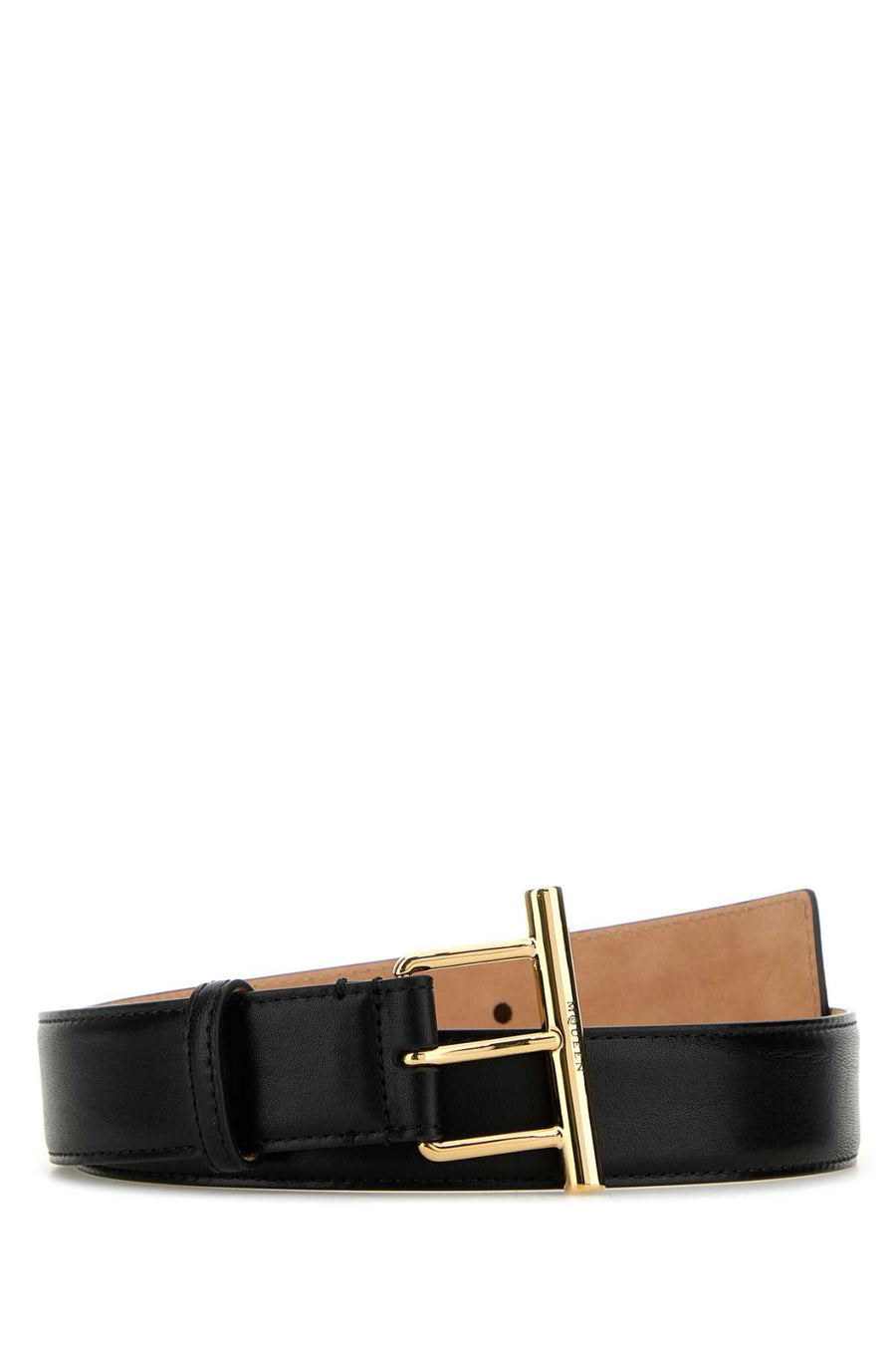 Alexander McQueen Belt 100% Calf Leather; Golden metal finishing belt in black