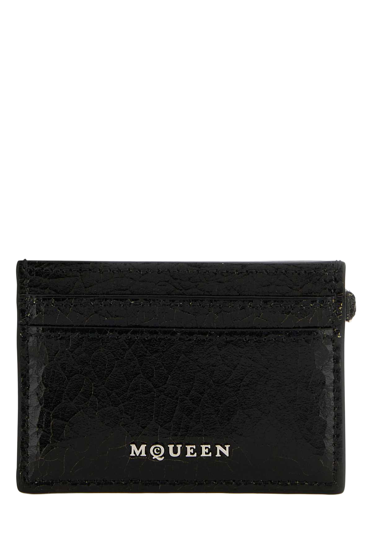 Black Leather Card Holder Blackcaramelsilver Portafogli