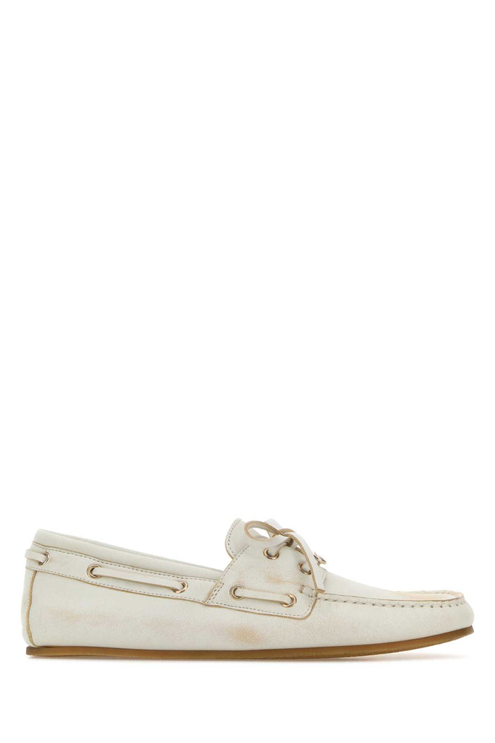 Camel Leather Loafers White Mocassini