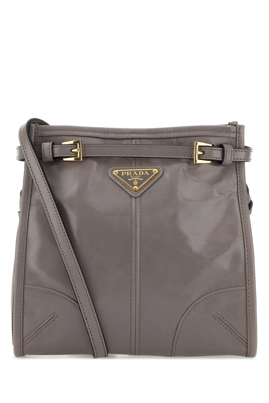 Prada Exterior: 100% Leather; Lining: 100% Fabric; Finishing: Golden metal crossbody bag in gray