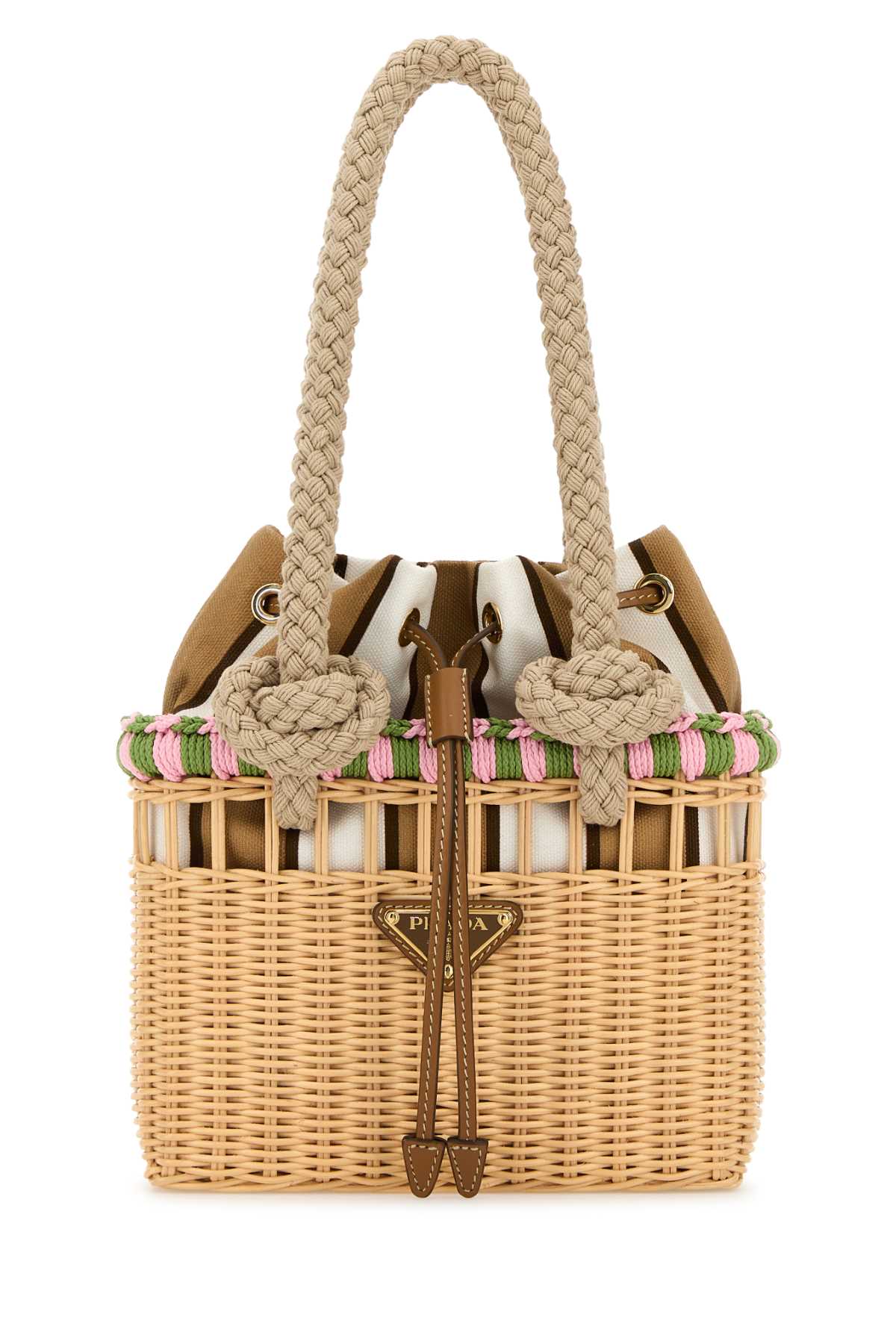 Wicker Mini Shopping Bag Naturale+petalo Calamusrotang-calfleather Borse A Mano