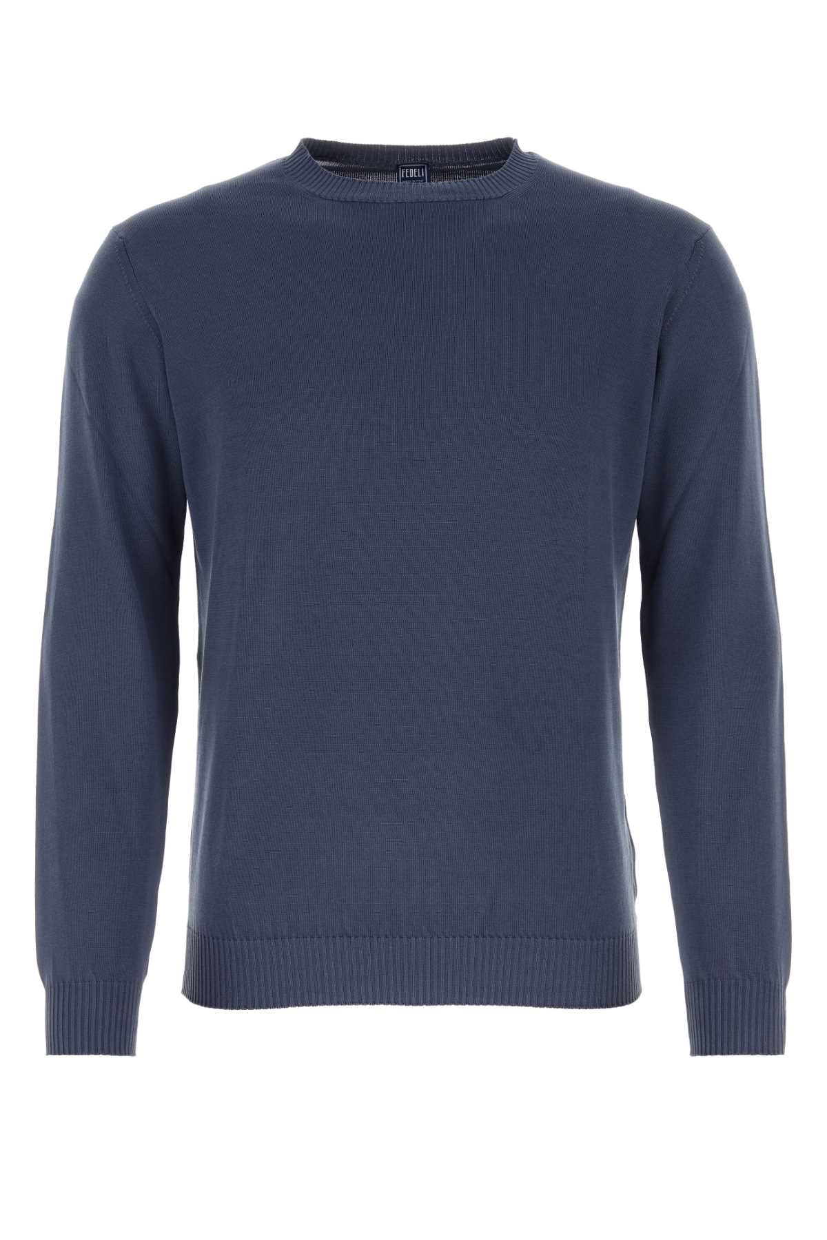 Air Force Blue Cotton Sweater Denim Exterior: Maglieria