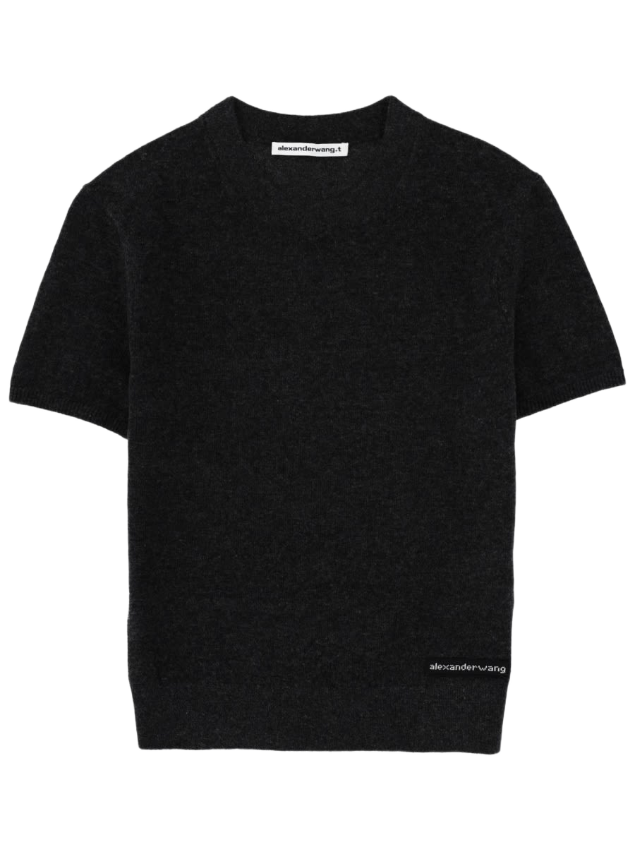 T-Shirt With Logo Charcoal Wool T-shirts