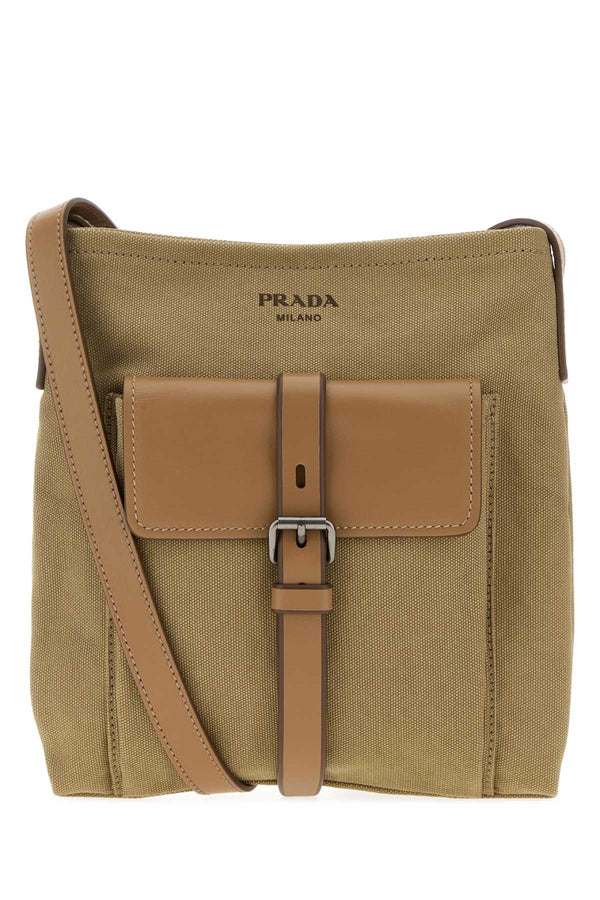 Prada Canvas exterior with leather trim crossbody bag in beige