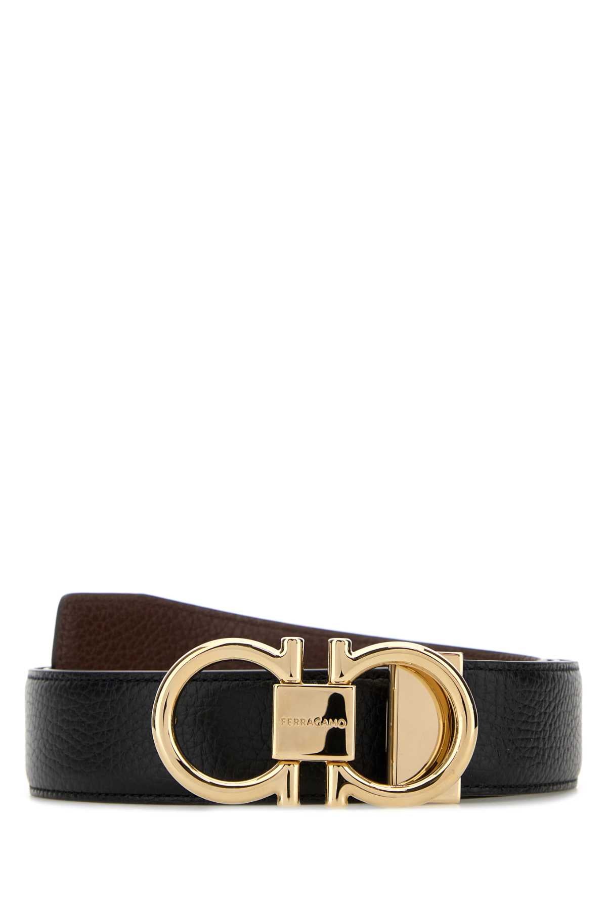 Black Leather Reversible Belt Nercocbro Cinture