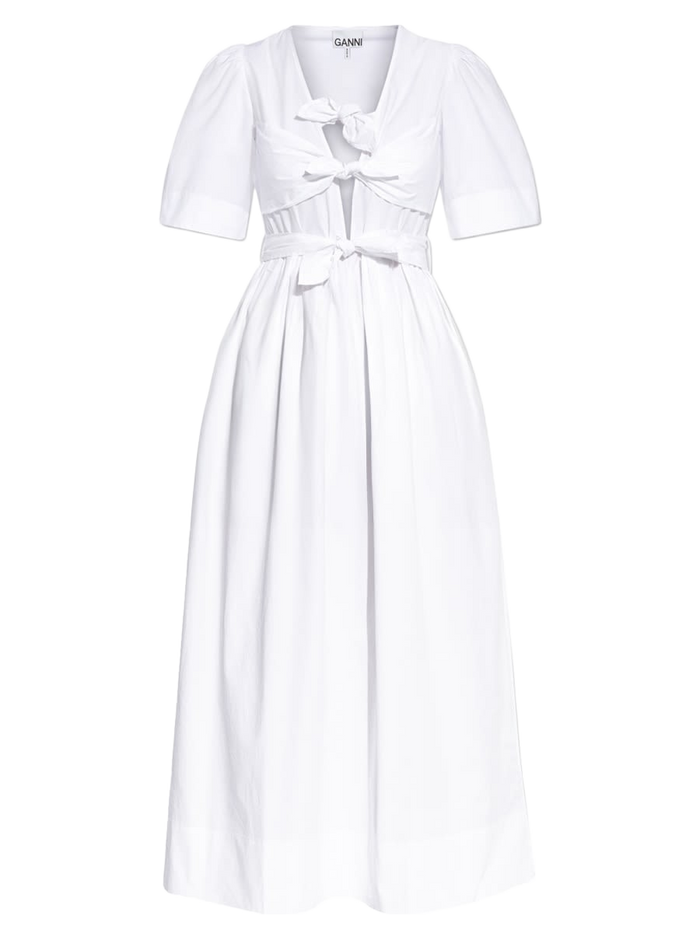 V-Neck Midi Dress White Cotton Elastane