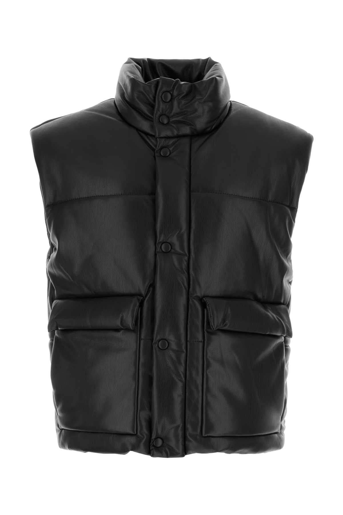 Black Synthetic Leather Jovan Padded Jacket Giubbini