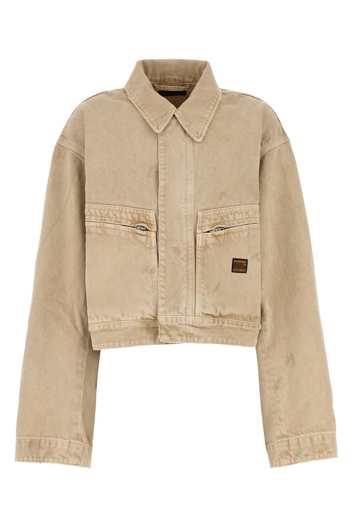 Beige Denim Jacket Exterior: Cotton Giubbini