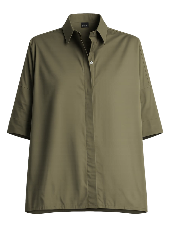 Stretch Poplin Shirt Green Cotton Elastane