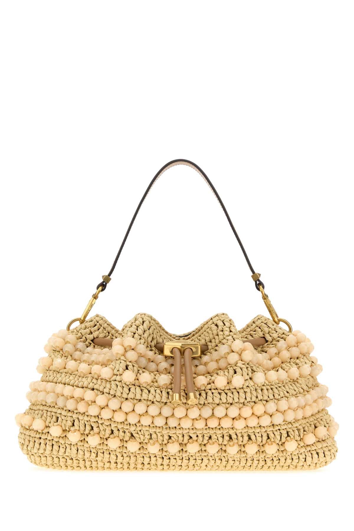 Raffia Medium Cinch Handbag Naturalcappuccinogold Borse A Mano