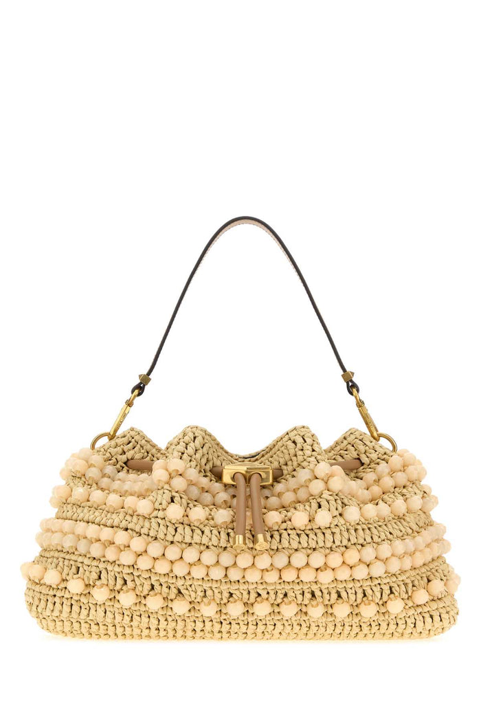 Raffia Medium Cinch Handbag Naturalcappuccinogold Borse A Mano