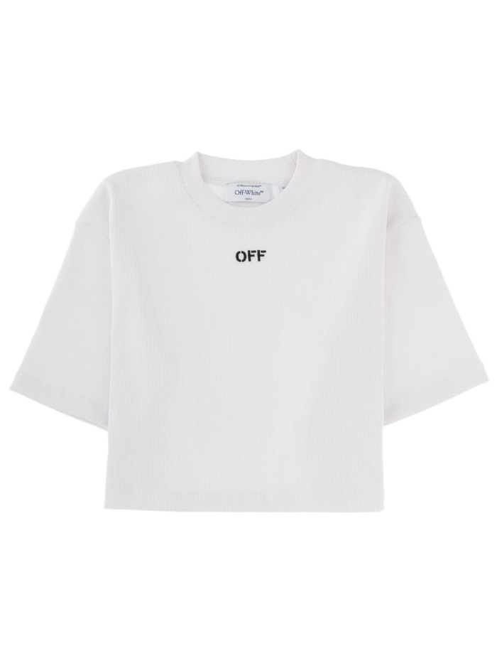 Cropped T-Shirt With Logo White Cotton Elastane T-shirts