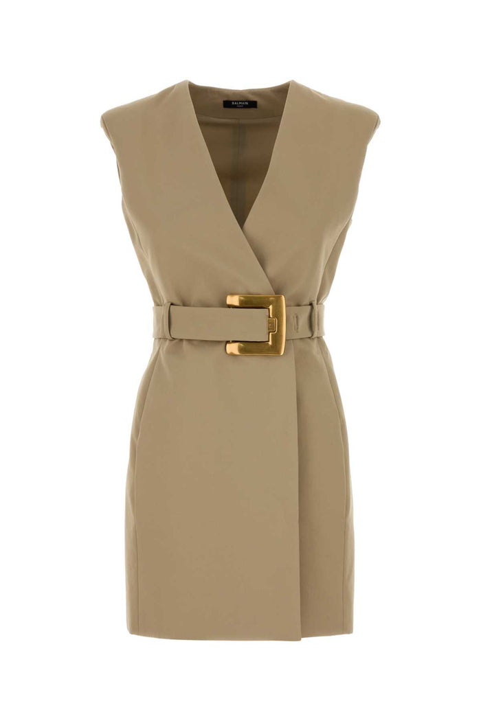 Beige Gabardine Dress 0an Sable Abiti