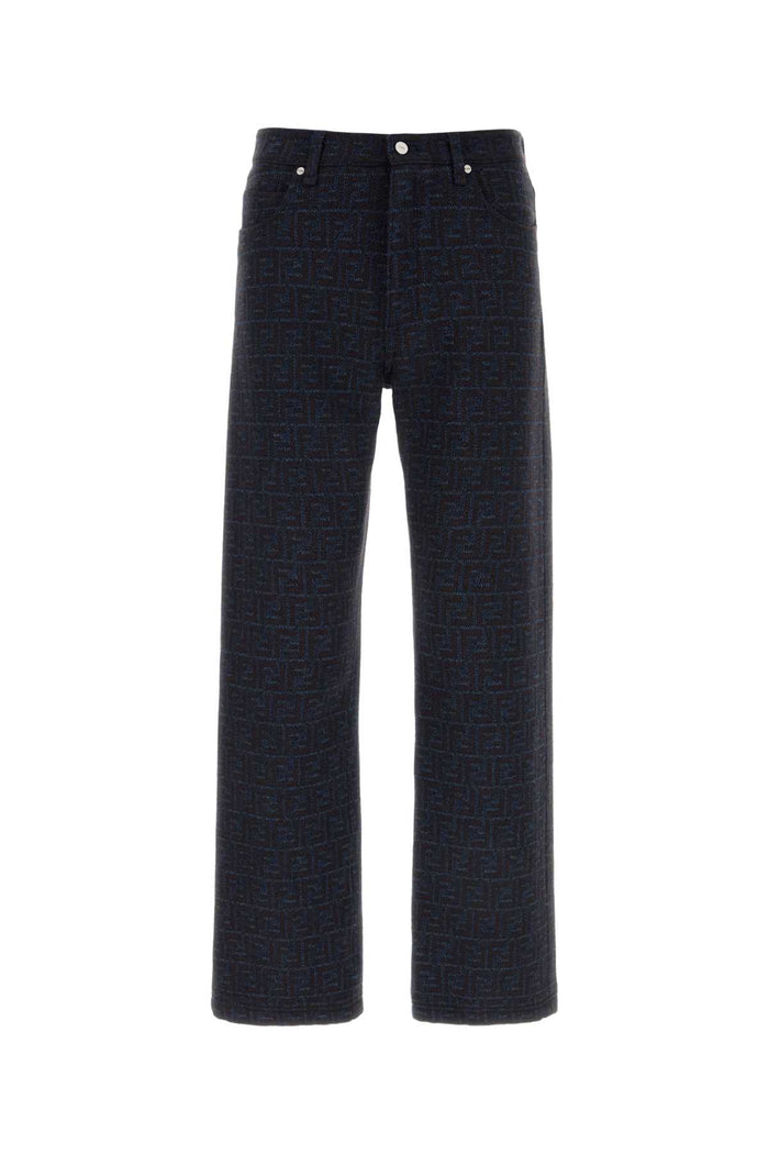 Embroidered Cotton Blend Pant Indaco+caffe Pantaloni