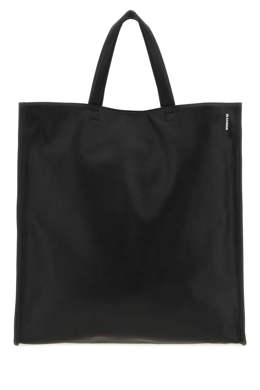 Jil Sander Tote Exterior: 100% Calf Lining: 100% Fabric Finishing: Silver metal tote bag in black