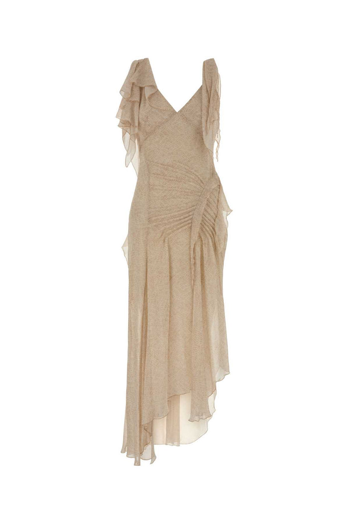 Printed Silk Tylena Dress Ecru Exterior: Lining: Abiti
