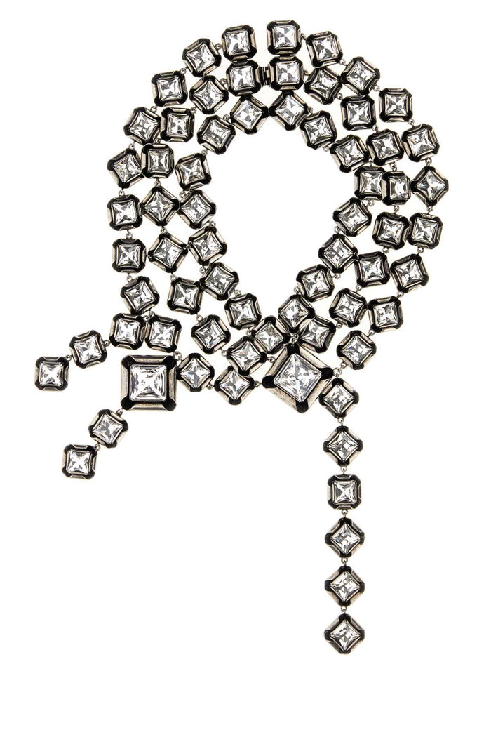 Silver Metal Deconstructed Crystals Necklace Anticsilvery Collane