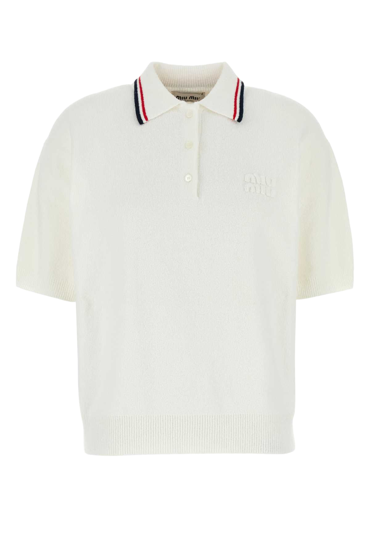 White Stretch Terry Fabric Polo Shirt Bianco