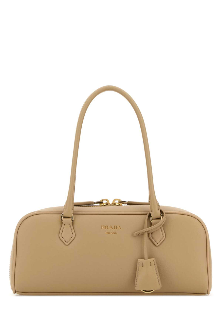 Prada Exterior: 100% Leather; Lining: 100% Fabric; Finishing: Golden metal shoulder bag in beige