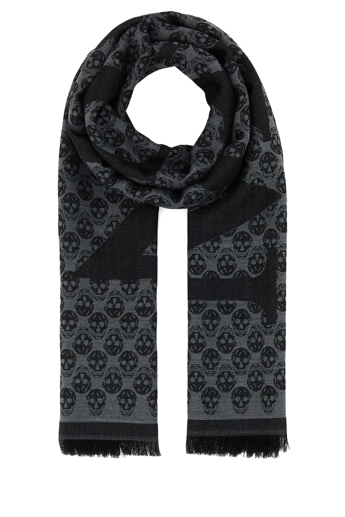 Embroidered Wool Foulard Greyblk Sc Multi Logo Sciarpe E