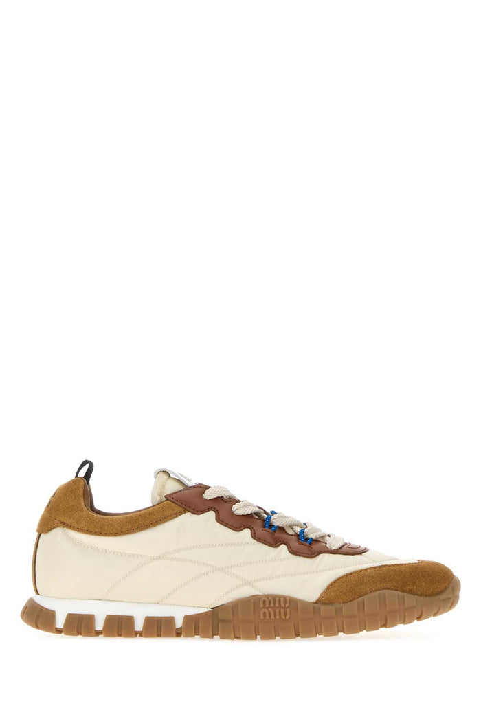 Ivory Re-Nylon And Suede Sneakers Avoriocaramel