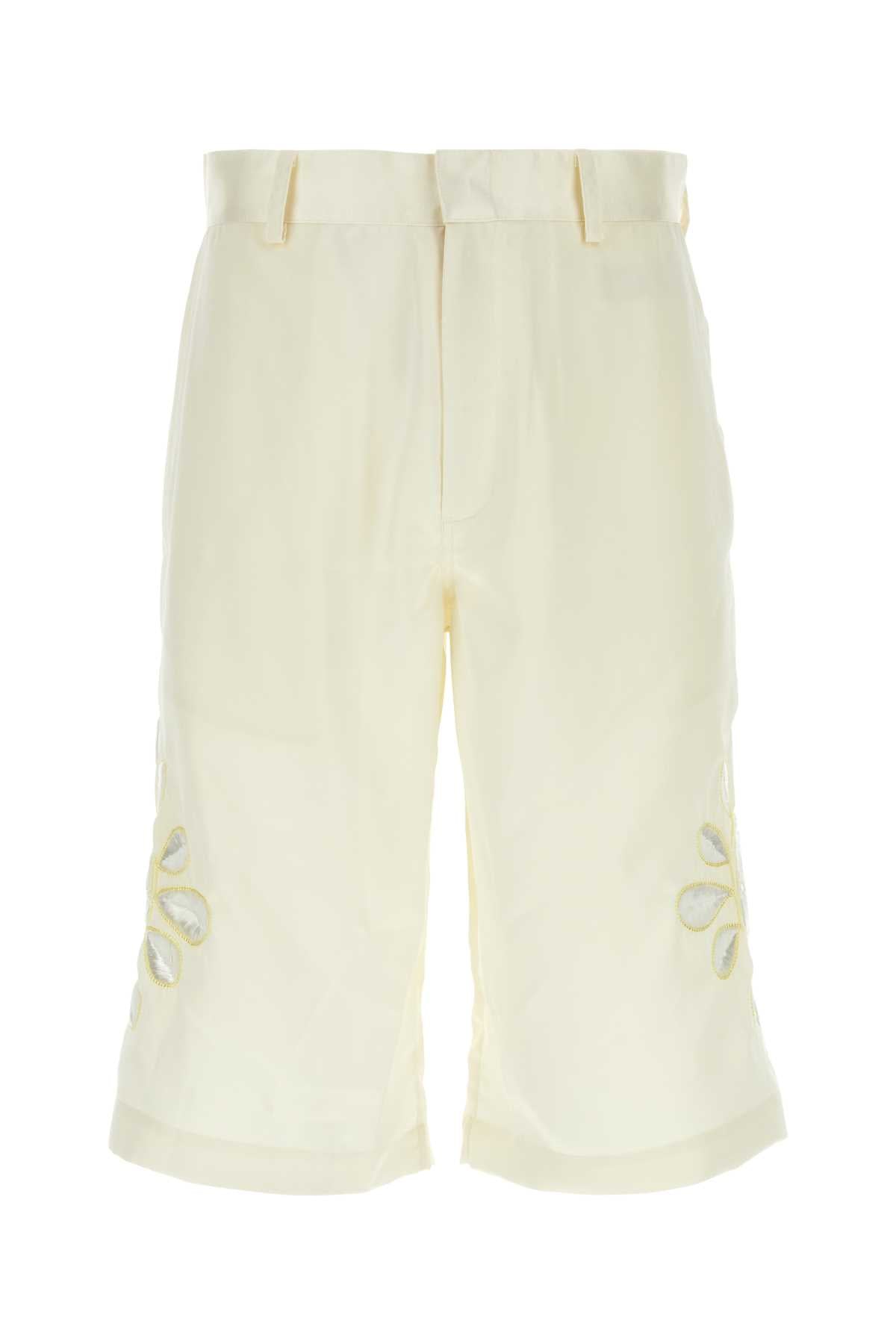 Ivory Satin Bermuda Shorts Wht Exterior: Polyester