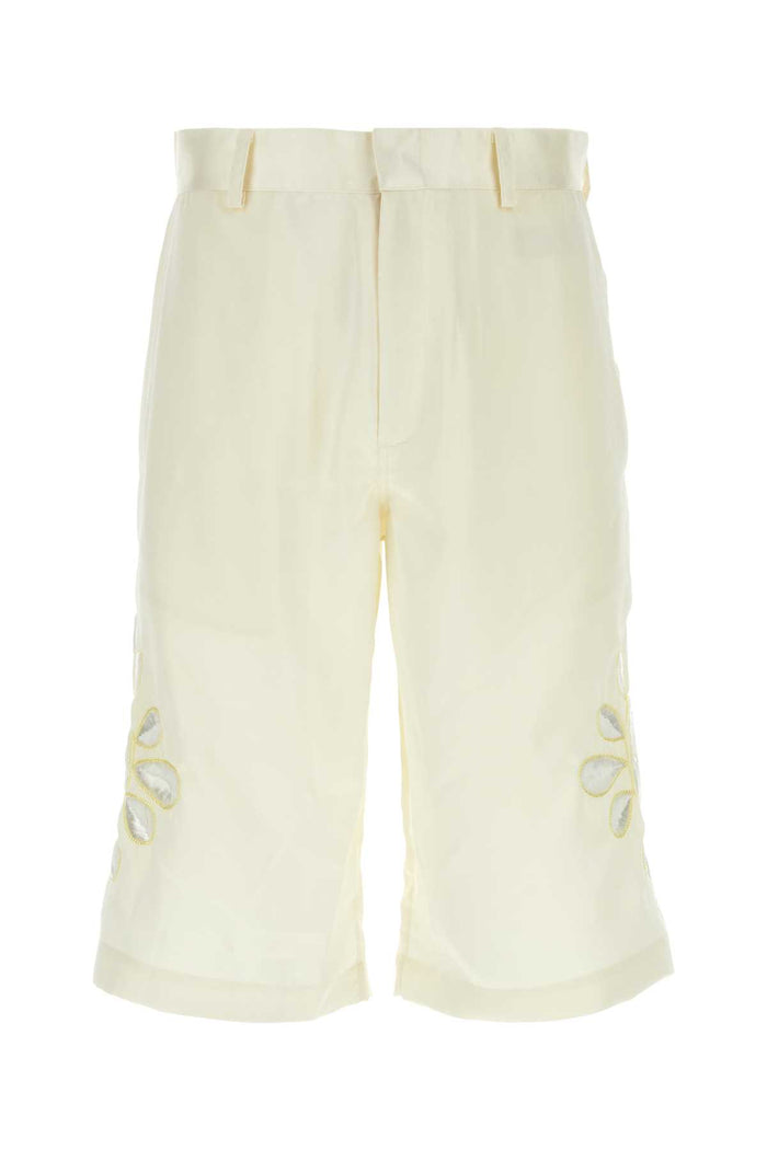 Ivory Satin Bermuda Shorts Wht Exterior: Polyester