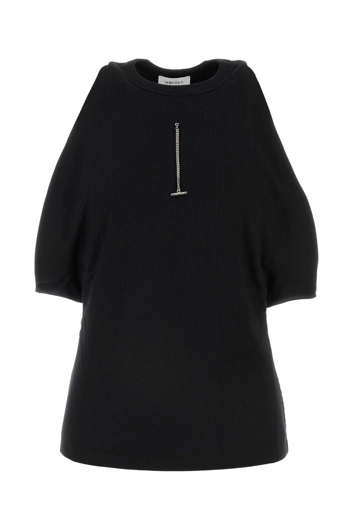 Black Stretch Cotton Top Exterior: Elastane Maglie