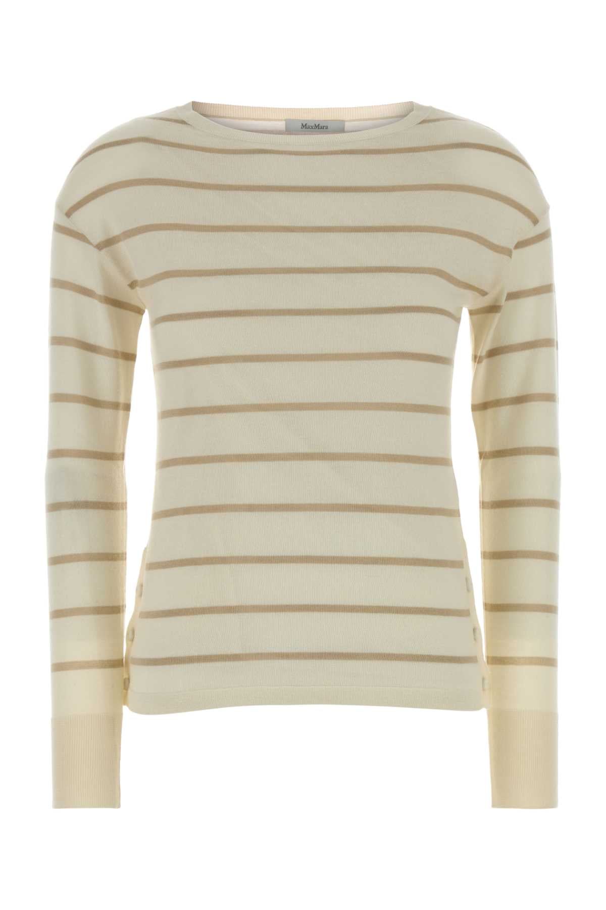 Embroidered Cashmere Blend Tabella Sweater Bianco/papiro Exterior: Silk Maglieria