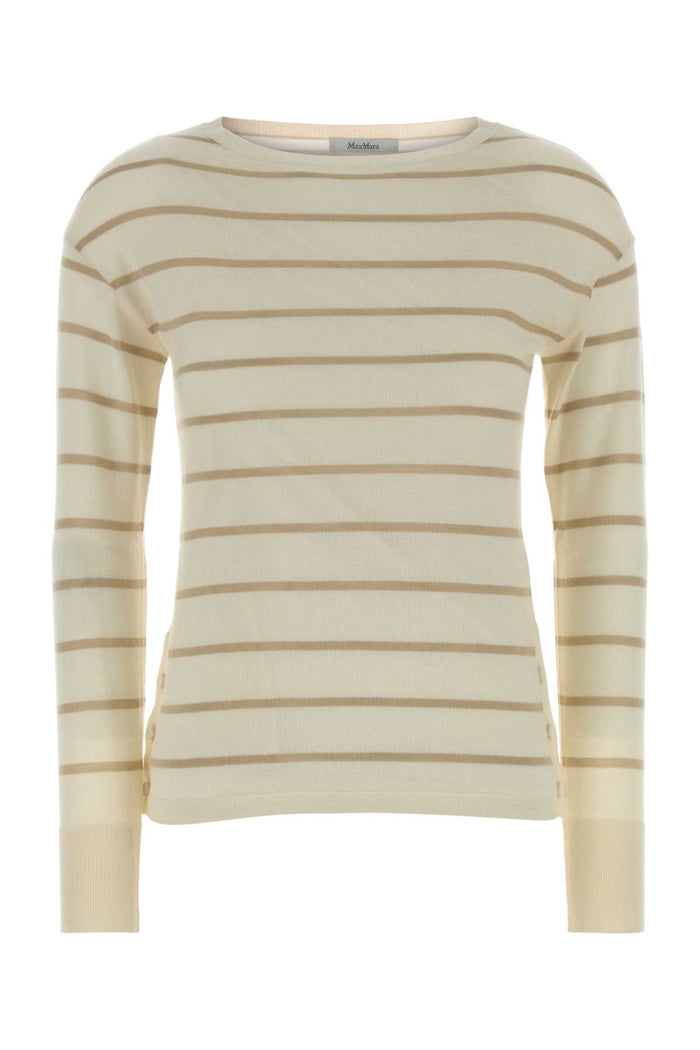 Embroidered Cashmere Blend Tabella Sweater Bianco/papiro Exterior: Silk Maglieria