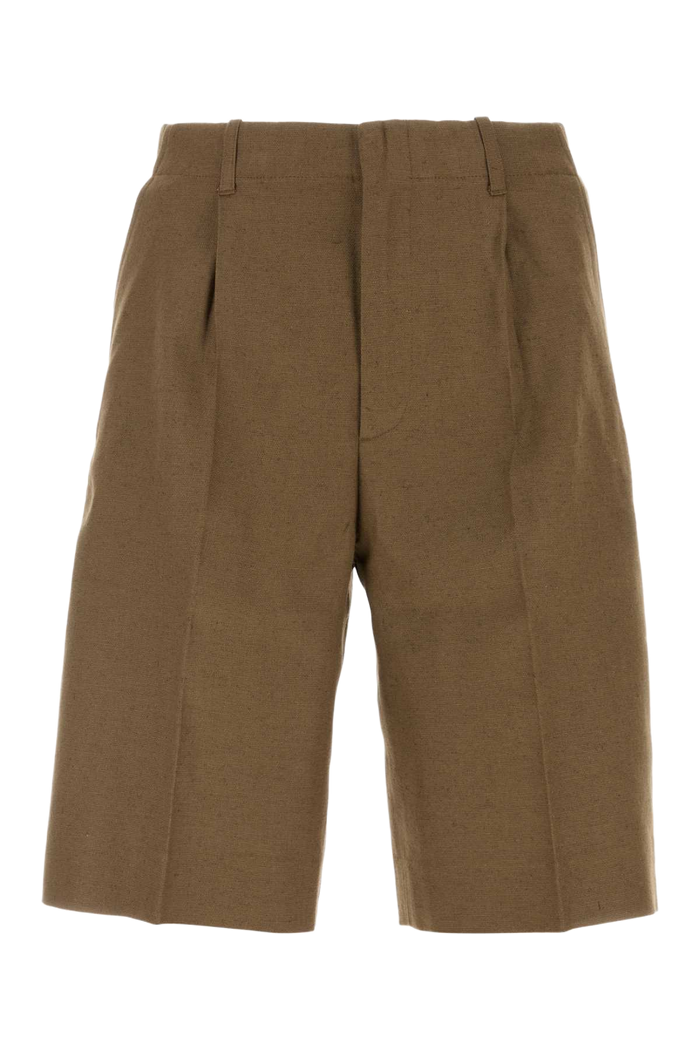 Brown Cotton Blend Bermuda Shorts Tobaccodrapingcanvas Exterior: Hemp