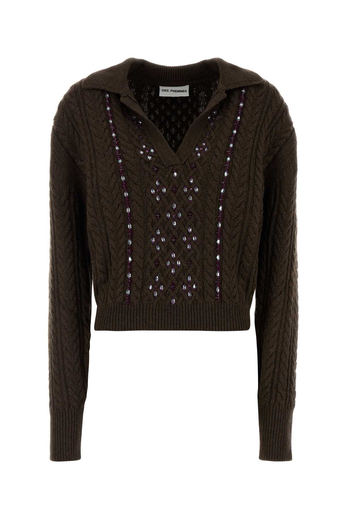 Chocolate Nylon Blend Sweater Brown Maglieria