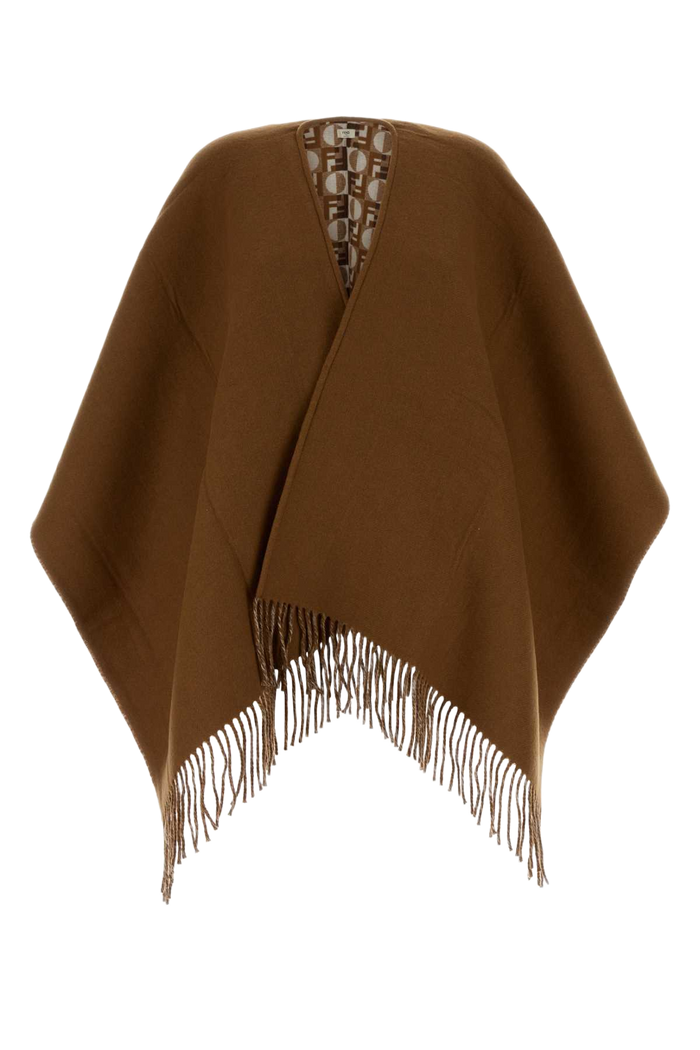 Biscuit Wool Blend Reversible Cape Cammello+multicolor Exterior: Cashmere Cappotti