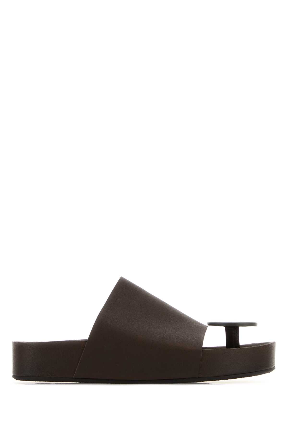 Dark Brown Leather Thong Slippers