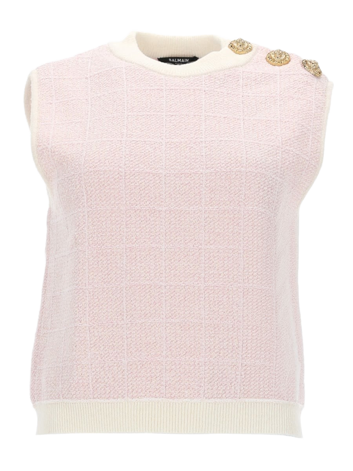 Sleeveless Top With Jewel Buttons Pink Tops