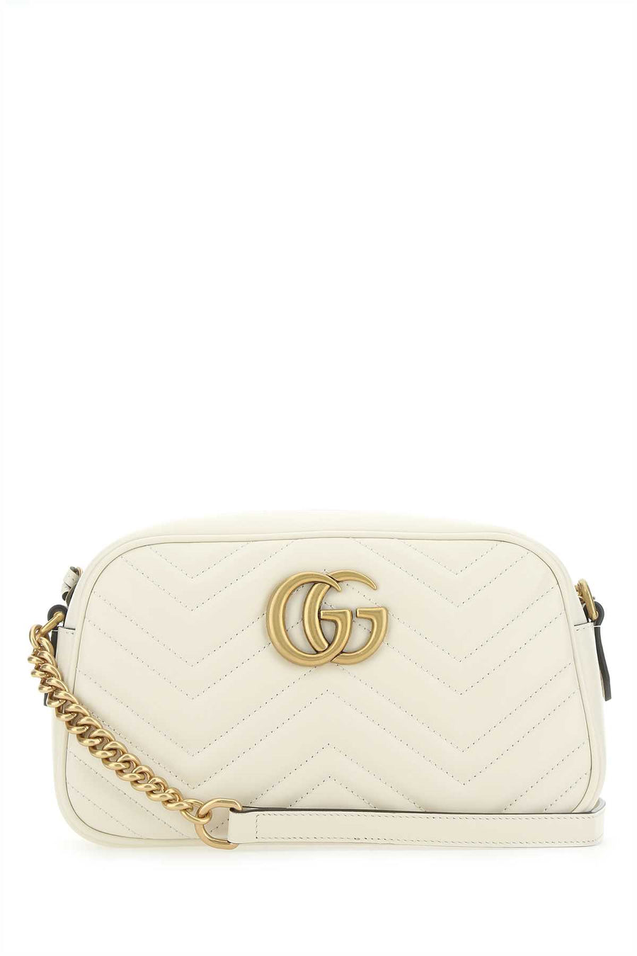 Gucci Exterior: 100% Leather; Lining: 100% Microfiber; Finishing: Antiqued golden metal crossbody bag in white