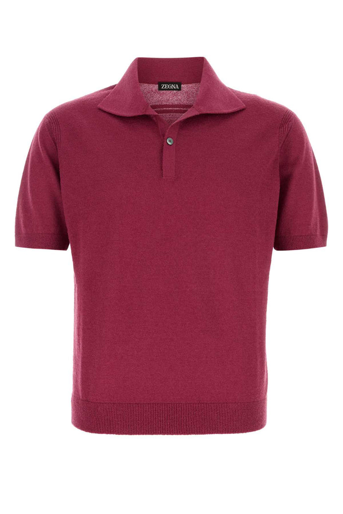 Tyrian Purple Knit Polo Shirt R09 Exterior: Linen Silk Cashmere