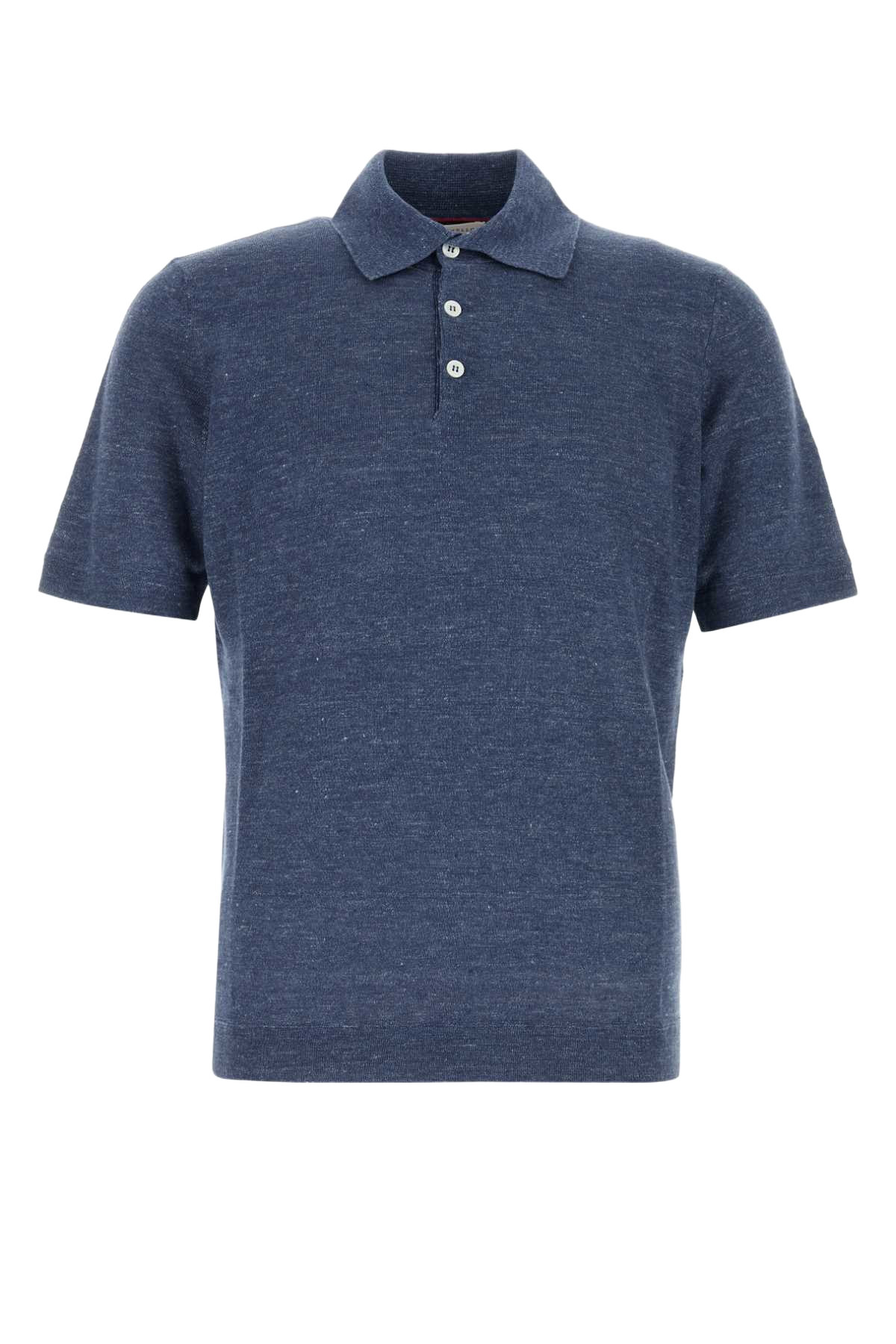 Melange Blue Linen Blend Polo Shirt Denim Exterior: Cotton Maglieria