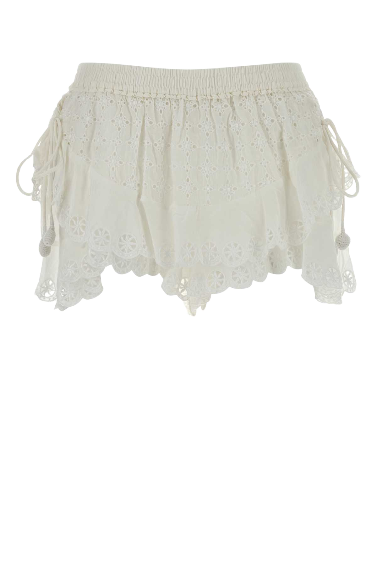 White Broderie Anglaise Neis Shorts Exterior: Cotton Silk