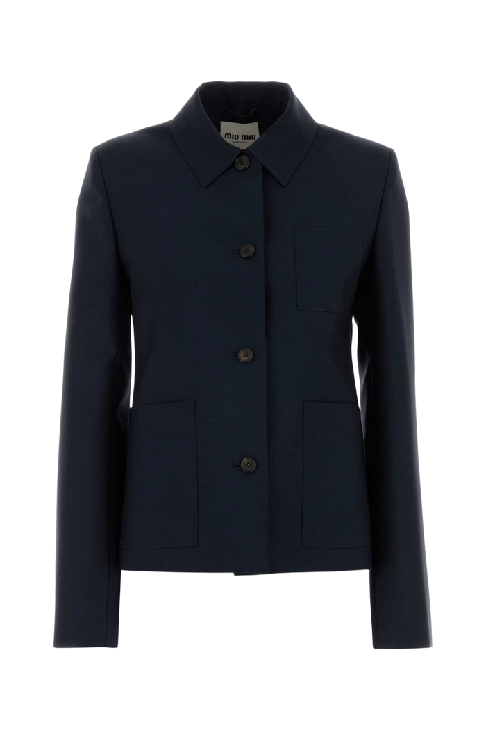 Navy Blue Mohair Blend Blazer Giacche E Gilet