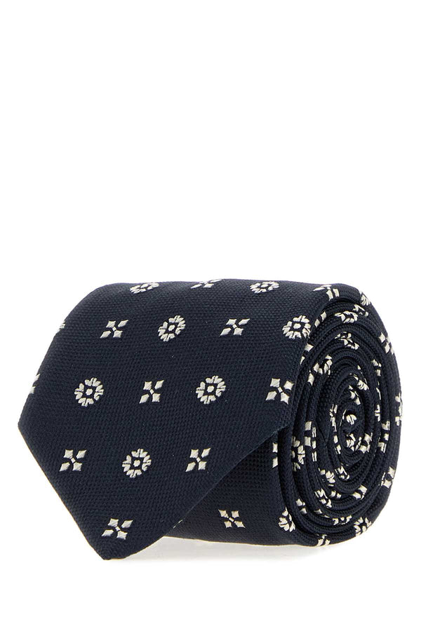 Embroidered Jacquard Tie Navyivory Exterior: Silk Lining: Cravatte E Papillon