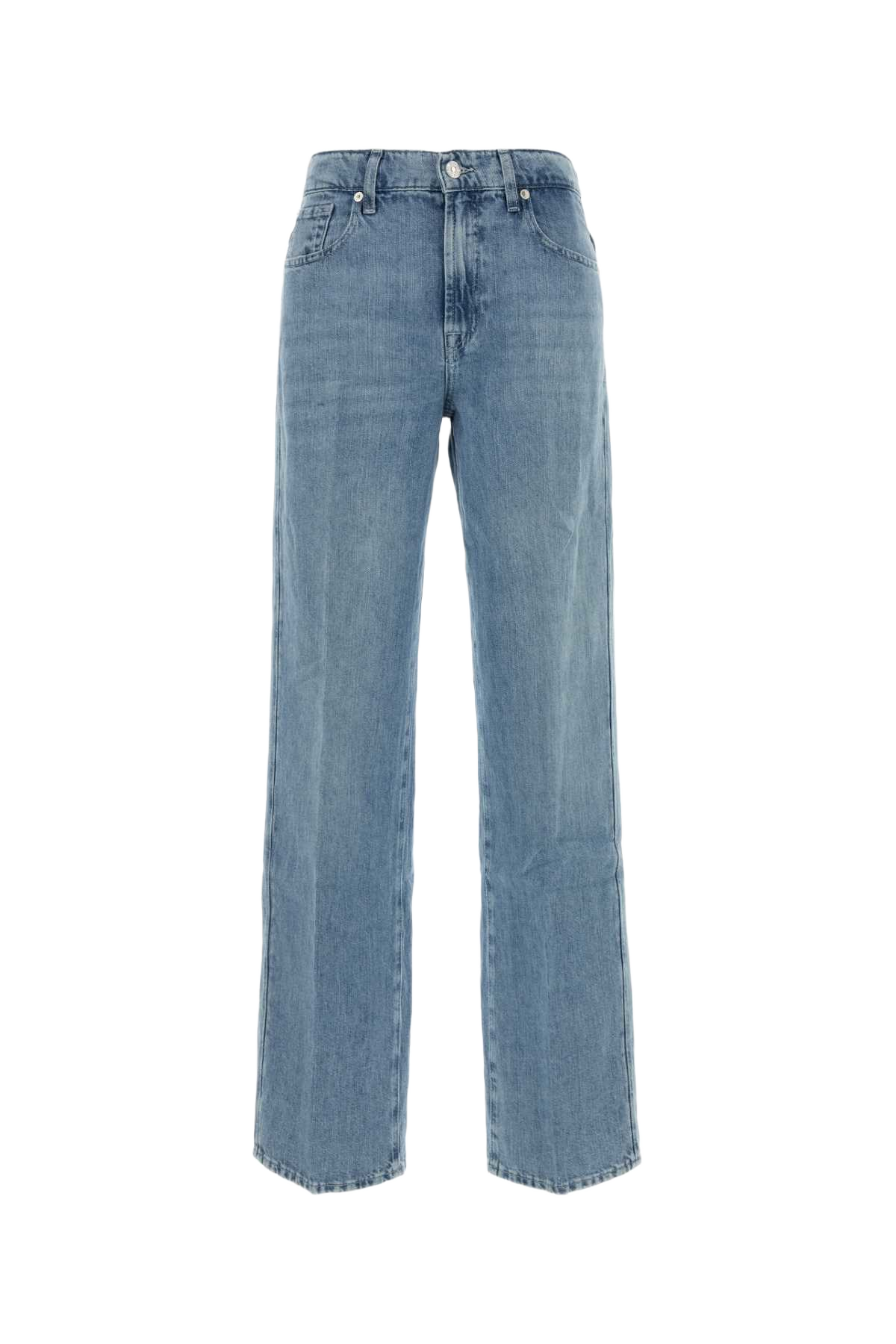 Denim Stove Pipe Jeans Azzurro Exterior: Cotton Linen