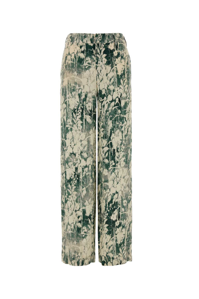 Printed Satin Lorenza Wide-Leg Pant Multiverde Exterior: Viscose Pantaloni