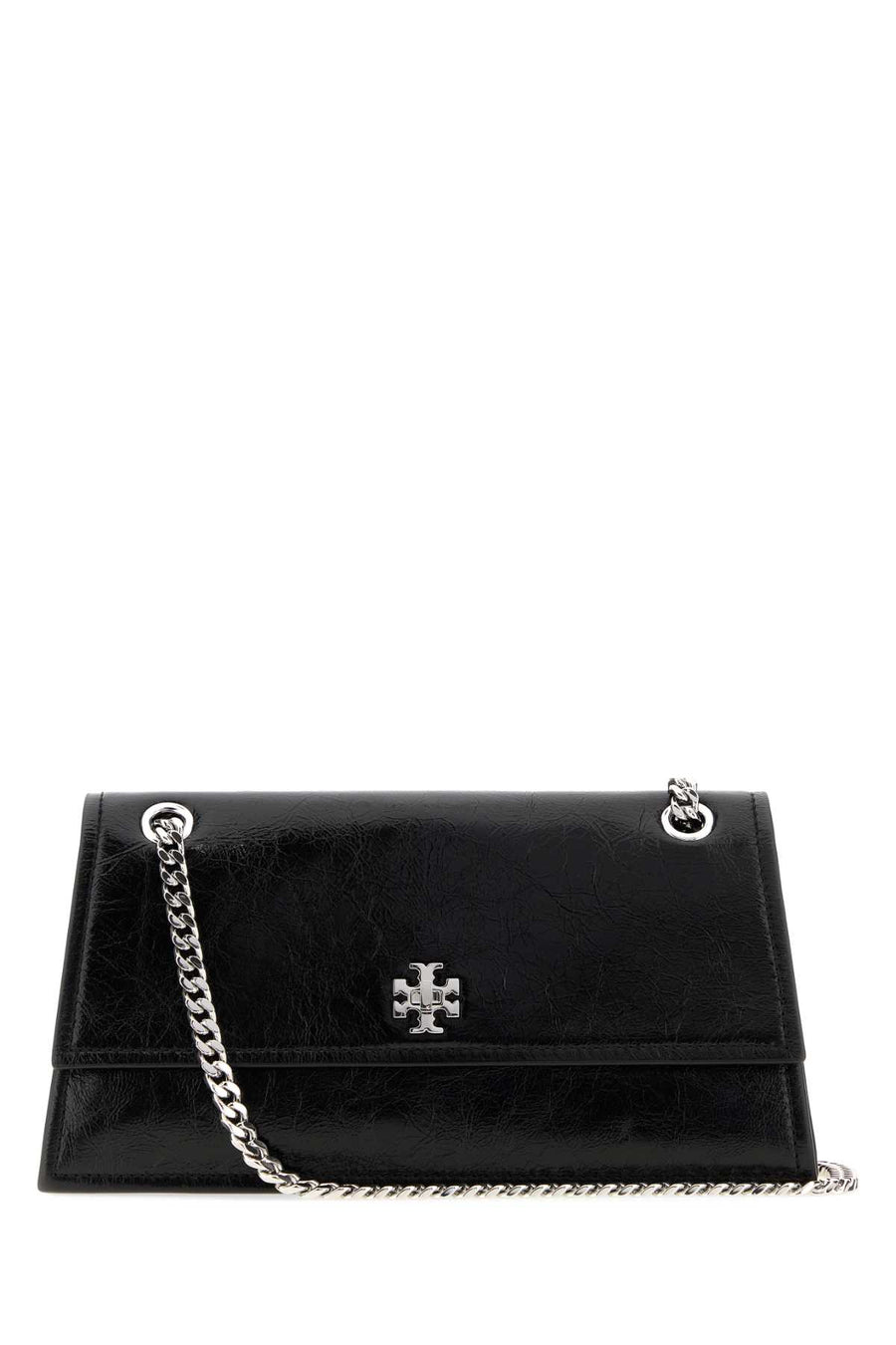 Tory Burch Turnlock Exterior: 100% Nappa leather; Lining: 100% Cotton; Finishing: Silver metal shoulder bag in black