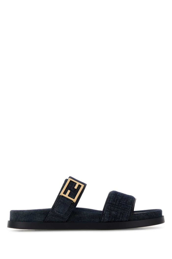 Denim Fendi Feel Slippers Blu Scuro+blu Scuro