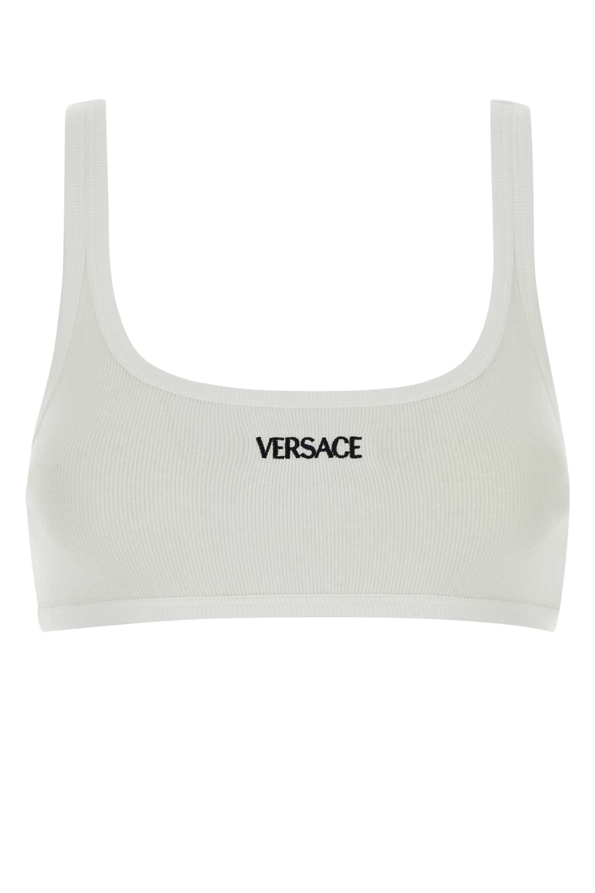 White Stretch Cotton Bra Exterior: Elastane Costumi Da Bagno