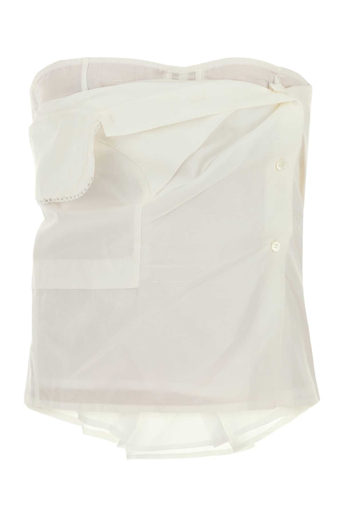 White Poplin Top Bianco Exterior: Cotton Linen Maglie